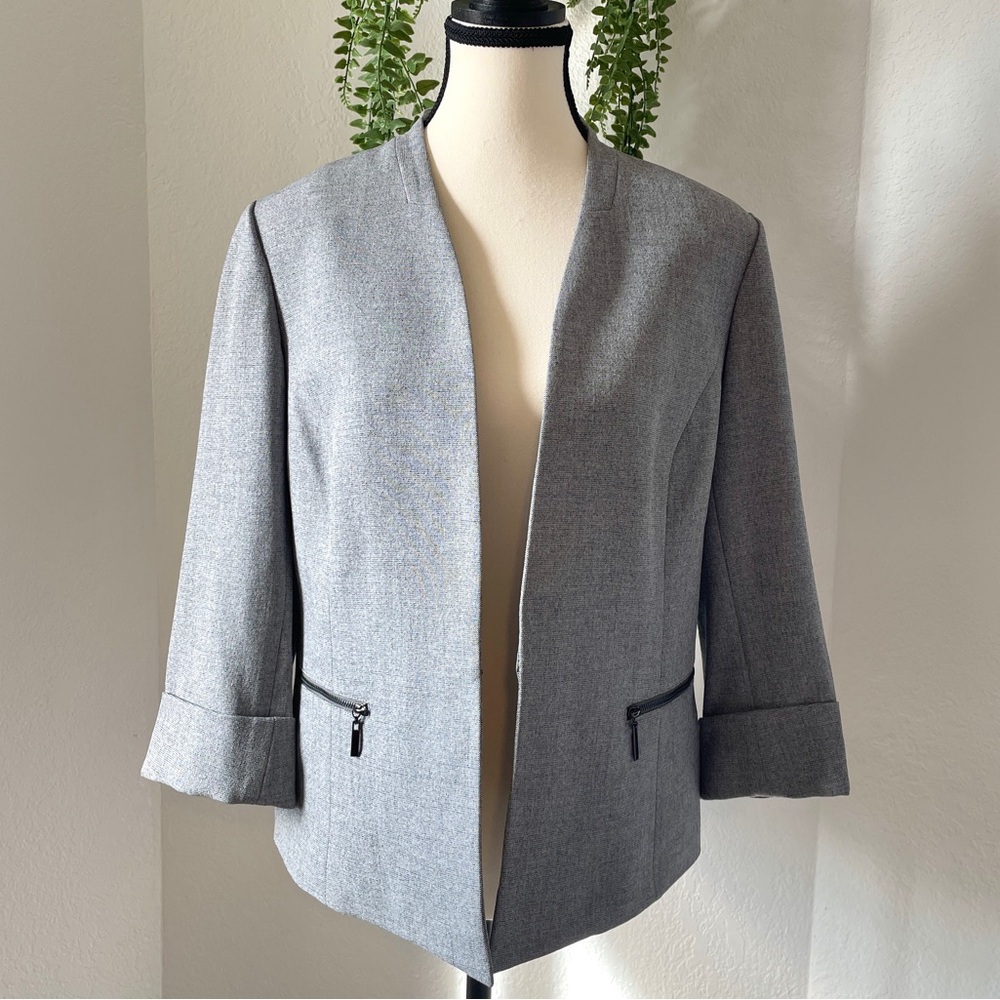 Kasper Petite 12 Collarless Zip Pocket Blazer